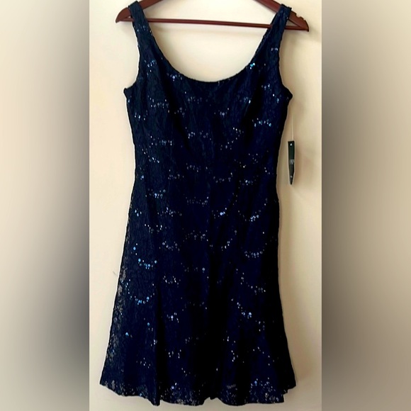 NWT- Ralph Lauren Navy Dress With Sequin Vintage Size 4 - Picture 1 of 7